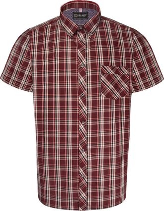 KAM Check Shirt Short Sleeve Casual Cotton Button Down Mens Plus Size 2-8XL 6337 (UK, Alpha, 5XL, Plus, Regular, Burgundy)