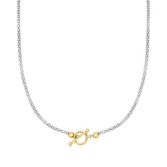 Ross-Simons Sterling Silver and 18kt Gold Over Sterling Toggle Necklace