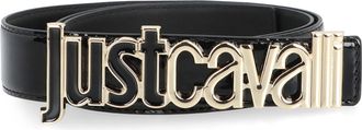 Just Cavalli Womens Patent Leather Belt With Gold Buckle Black