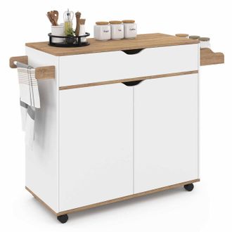 IDMarket Cosy Xxl L.90 Cm Aparador De Cocina Con Caj&oacute;n Blanco Y Estantes Estilo Haya