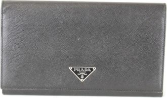 Prada Black Leather Long Wallet (Bi-Fold) (Pre-Owned)