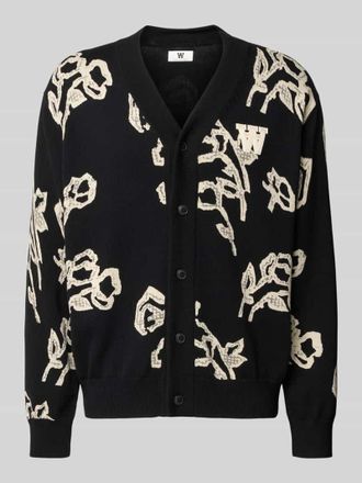 Wood Wood Cardigan im Allover-Look Modell Leif in Black, Gr&ouml;&szlig;e XXL