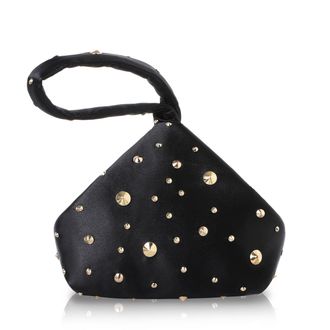 Babeyond Clutch Purses for Women - Satin Evening Bag Triangle Purse Pearl Handbag for Wedding Prom Party, Black With Golden Rivets, One Size