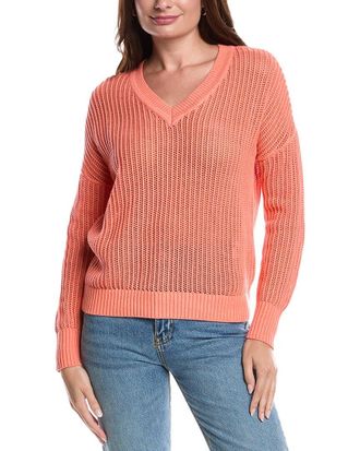 Fort&eacute; Cashmere Open Stitch V-Neck Sweater