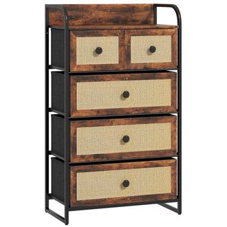 HOMCOM Cajonera de tela 58x29x99 cm marr&oacute;n r&uacute;stico