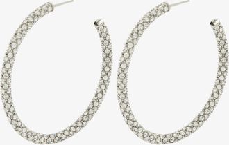 Amina Muaddi Silver Tone Pavé Crystal Large Hoop Earrings - Womens - Rhinestone/Metal