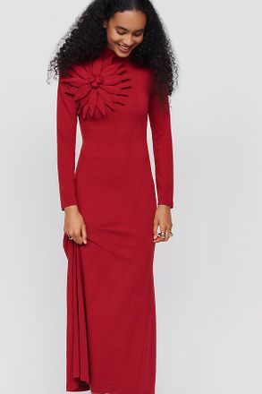 Farm Rio Floral Appliqu&eacute; Mock Neck Maxi Dress