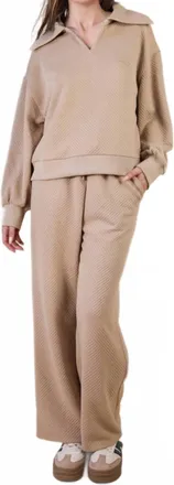 Very J Textured Knit Top And Pants Set In Taupe