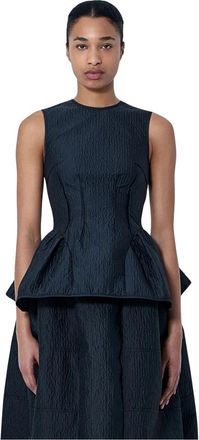 Cecilie Bahnsen Daimi Stria Matelass&eacute; Peplum Top - Dames - Tops zonder mouwen - Zwart - M - Polyester - Tops