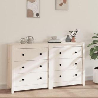 vidaXL Credenza Bianca 140x35x80 cm in Legno Massello di Pino - Vidaxl