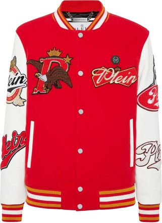 Philipp Plein patch varsity bomber jacket - men - Polyester/Viscose/Elastane/Polyester/Calf Leather - XXXXL - Red