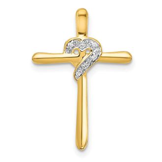 Diamond2Deal 10k Yellow Gold.02ct. Diamond Heart Cross Chain Slide Pendant