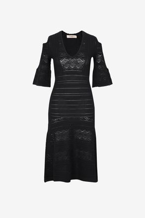 Twinset Midi-Lochstrick-Kleid mit Schulterausschnitten