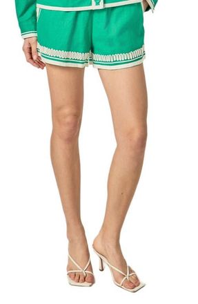 English Factory Embroidered Linen & Cotton Shorts in Kelly Green at Nordstrom, Size X-Small