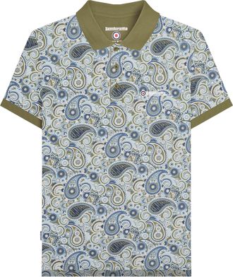 Lambretta Heren SS25 Paisley Gebrand Big & Tall Poloshirt (Kaki Groen/Navy)
