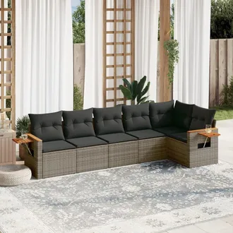 vidaXL Vidaxl - Set De Muebles De Jard&iacute;n 6 Pzas Y Cojines Rat&aacute;n Sint&eacute;tico Gris
