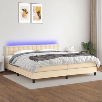 vidaXL Vidaxl - Cama Box Spring Colch&oacute;n Y Luces Led Tela Crema 200x200 Cm