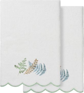 Linum Home Textiles 100% Turkish Cotton Fern Toss Scallop 2Pc Embellished Bath Towel Set