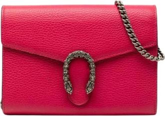 Gucci Pre-owned Cross Body Bags, female, Pink, Size: ONE SIZE Pre-owned Dionysus Leather Chain Wallet