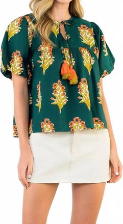 THML Clothing Mandi Puff Sleeve Top In Green