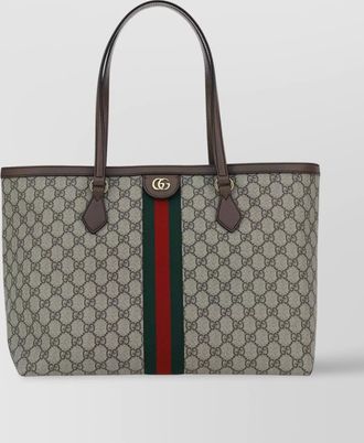 Gucci supreme pattern tote bag with leather trim