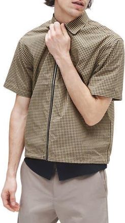 Rag & Bone Noah Gingham Short Sleeve Nylon Zip-Up Shirt in Navy/ginger at Nordstrom Rack, Size X-Large