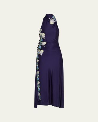 Paco Rabanne Long-Sleeve Stretch Lace Jersey Maxi Dress