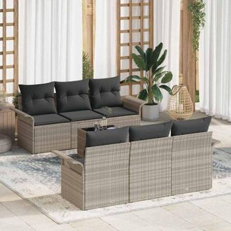 vidaXL Conjunto De Sof&aacute; De Jard&iacute;n 7 Pcs Gris Claro Polirat&aacute;n Vidaxl
