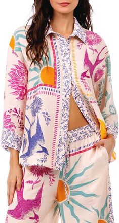 Agua Bendita Chrissy Alina Cover-Up Shirt in Pink at Nordstrom, Size X-Small