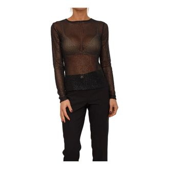 Fracomina Overhemden, Dames, Zwart, L, Pailletten, Blouse Regular Fit met Pailletten