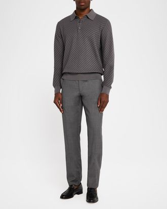 Brioni Mens Basketweave Polo Sweater