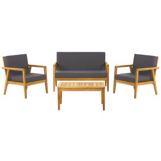 Beliani Conjunto De Jard&iacute;n 4 Plazas Con Mesa De Madera De Acacia Gris Oscuro Cojines Grises Sof&aacute; Con Butacas Mesa De Centro Pallano