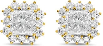 Diana M. Jewels 14kt yellow gold 10cts lab grown Radiant Cut Diamond Halo Earrings