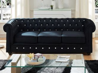 Vente-Unique Divano CHESTERFIELD 3 posti in velluto Nero con bottoni effetto cristallo
