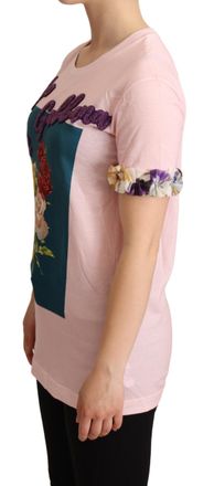 Dolce & Gabbana Womens Pink Cotton Floral Roses Crewneck T-Shirt