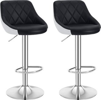 Woltu 2x Taburetes De Bar Con Respaldo Cuero Sint&eacute;tico Taburetes Alto Cocina Regulable En Altura Taburetes Giratorio Sillas Bar Taburete De Trabajo Negro+bl