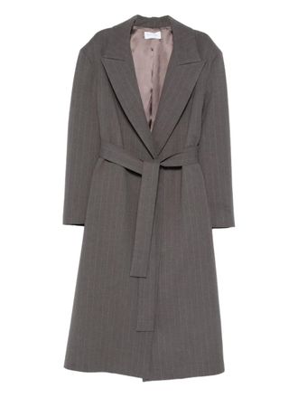 The Nina Studio pinstripe belted coat - women - Polyester/Viscose/Elastane/Viscose - 40 - Grey