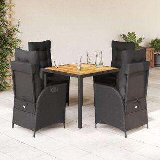 vidaXL Set De Muebles Jard&iacute;n 5 Pzas Con Cojines Rat&aacute;n Sint&eacute;tico Negro Vidaxl