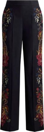 Etro Zijdebroek met geplaatst bloemen-paisleypatroon - Dames - Straight fit broeken - Zwart - S - Broeken