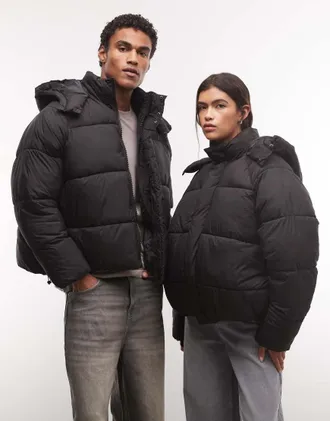 Collusion Unisex - Piumino nero con cappuccio