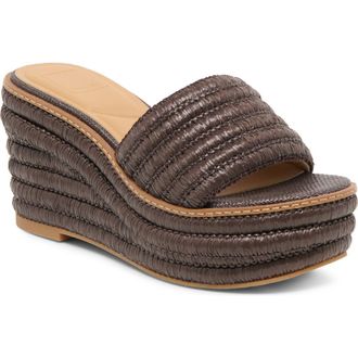 Dolce Vita Throne Platform Wedge Sandal in Chocolate Woven Raffia at Nordstrom, Size 9.5
