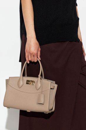 Ferragamo Leather Bag With Logo, Womens, Beige