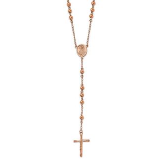 Diamond2Deal Stainless Steel Polished Rose IP-plated Rosary Necklace 30