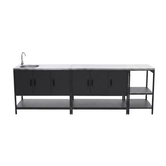 Sweeek Cocina exterior 2 m&oacute;dulos de acero inoxidable, negro