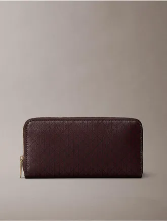 Calvin Klein Womens Emblem Logo Long Zip Wallet - Brown