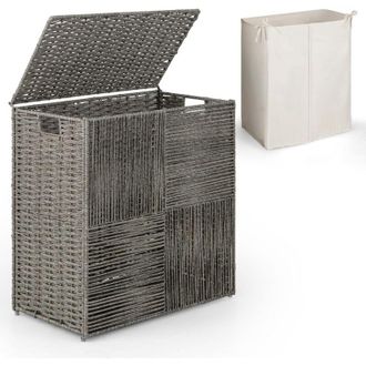 Costway Costway Cesto Ropa Sucia Con Tapa, Cesto Para Colada De Rat&aacute;n Tejido A Mano, 110 L Clasificador Grande De 2 Secciones Con Bolsa De Forro Extra&iacute;ble, Ce