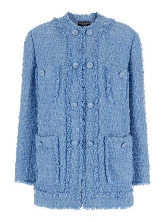 Dolce & Gabbana Light Blue Single-Breasted Jacket With Logo Detail On Buttons In Cotton Blend Woman
