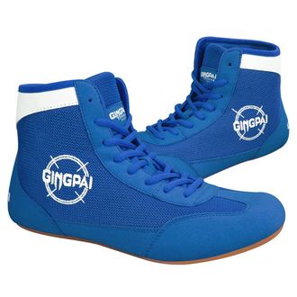 Generic Unisex Mesh Kickboxing Boots High Top Boxing Shoes for Fighting Muay Thai Lightweight Sparring Bodybuilding Footwear,Blue,3.5 UK