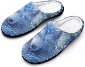Generic Wolf Womens Slippers Warm House Slippers Indoor House Shoes with Anti-Skid Rubber Sole
