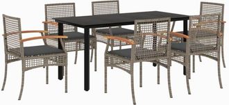vidaXL Vidaxl - 7 Piece Garden Dining Set with Cushions Grey Poly Rattan
